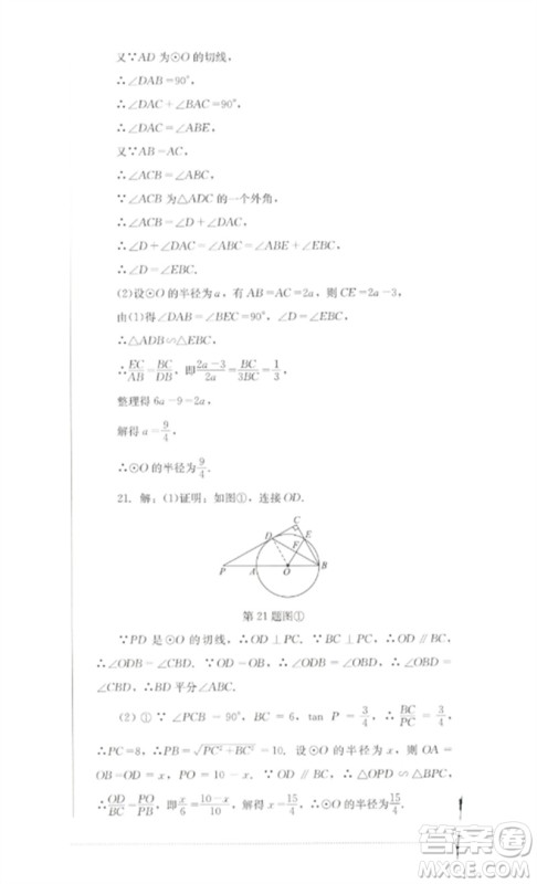 四川教育出版社2023学情点评九年级数学下册北师大版参考答案