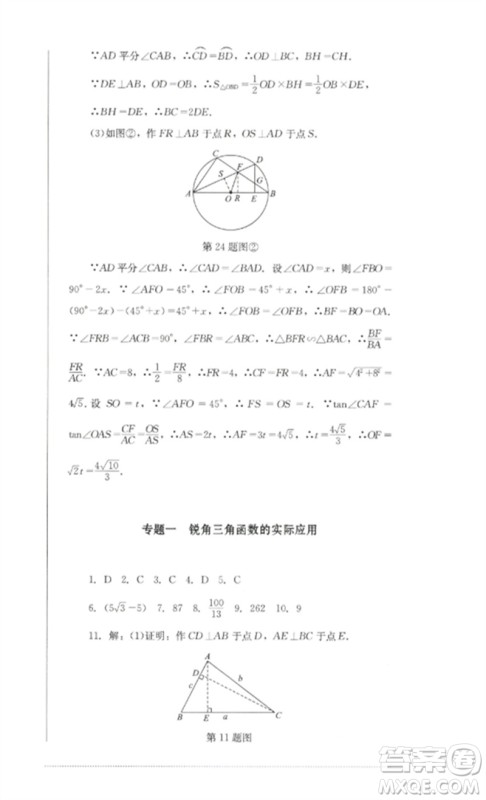 四川教育出版社2023学情点评九年级数学下册北师大版参考答案