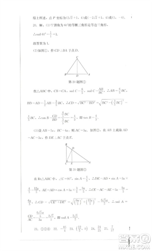 四川教育出版社2023学情点评九年级数学下册北师大版参考答案