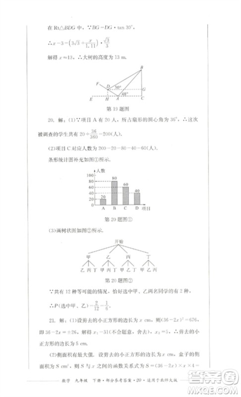 四川教育出版社2023学情点评九年级数学下册北师大版参考答案
