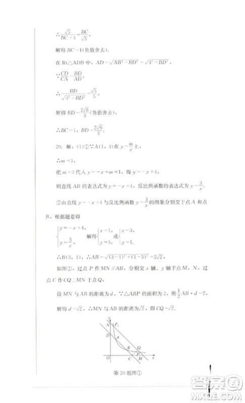 四川教育出版社2023学情点评九年级数学下册北师大版参考答案