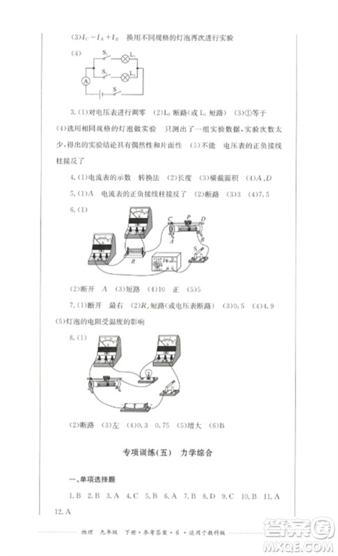 四川教育出版社2023学情点评九年级物理下册教科版参考答案