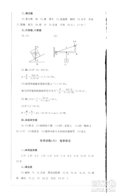 四川教育出版社2023学情点评九年级物理下册教科版参考答案