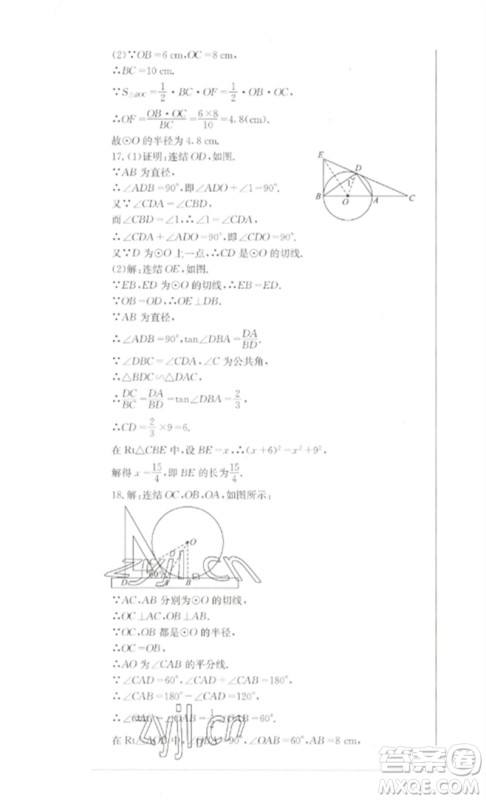 四川教育出版社2023学情点评九年级数学下册华东师大版参考答案