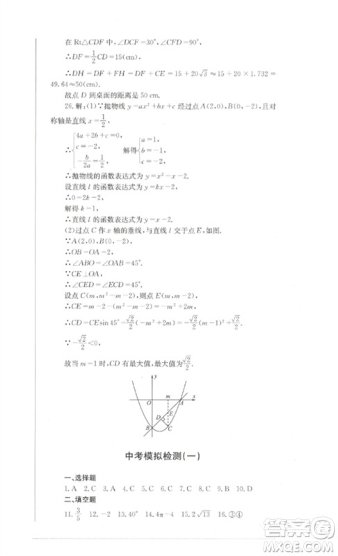 四川教育出版社2023学情点评九年级数学下册华东师大版参考答案