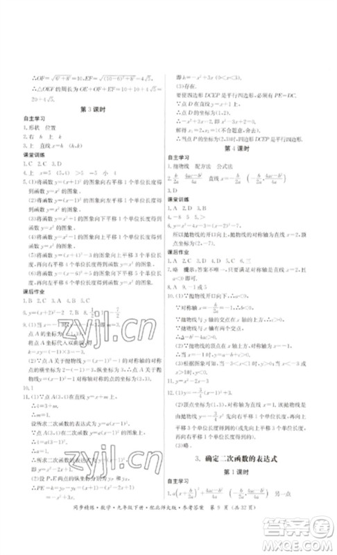 广东人民出版社2023名师小课堂同步精练九年级数学下册北师大版参考答案