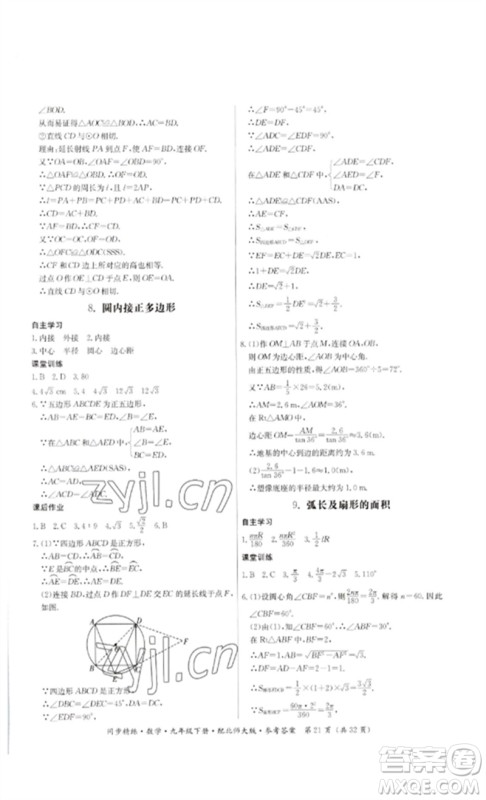 广东人民出版社2023名师小课堂同步精练九年级数学下册北师大版参考答案