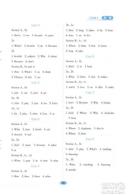 黑龙江教育出版社2023资源与评价六年级下册英语鲁教版54制参考答案 黑龙江教育出版社2023资源与评价六年级下册英语鲁教版54制参考答案
