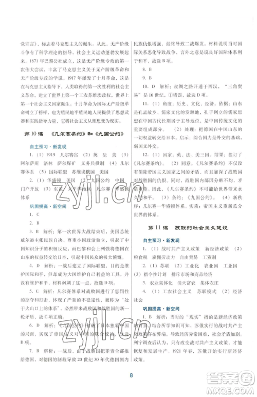 广东教育出版社2023南方新课堂金牌学案九年级下册历史人教版参考答案