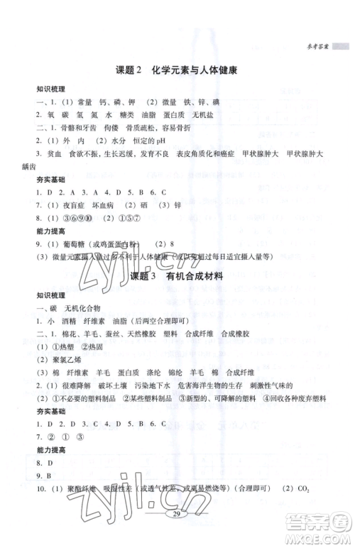 广东教育出版社2023南方新课堂金牌学案九年级下册化学人教版珠海专版参考答案