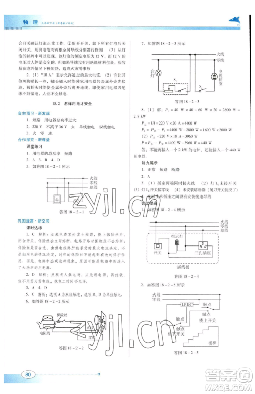 广东教育出版社2023南方新课堂金牌学案九年级下册物理沪粤版参考答案