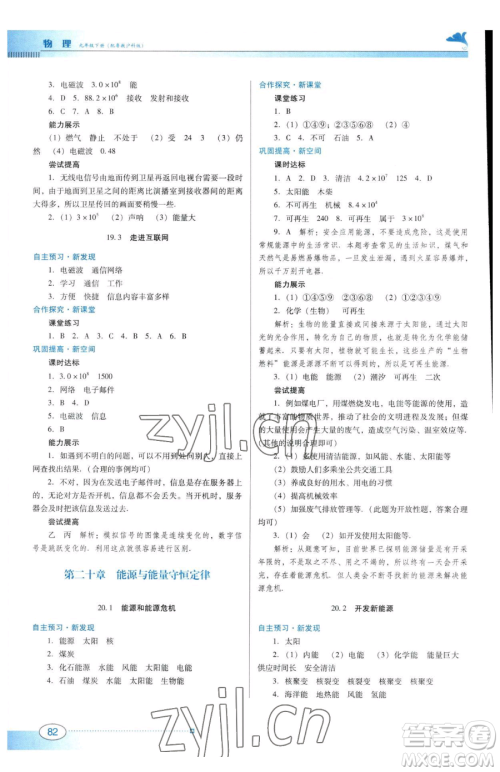 广东教育出版社2023南方新课堂金牌学案九年级下册物理沪粤版参考答案