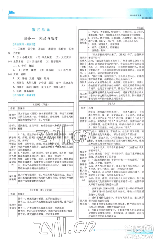 广东教育出版社2023南方新课堂金牌学案九年级下册语文人教版参考答案