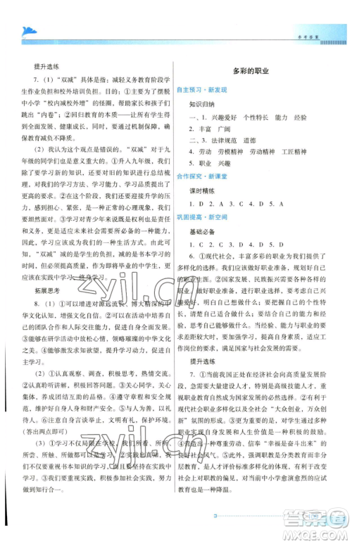 广东教育出版社2023南方新课堂金牌学案九年级下册道德与法治人教版参考答案