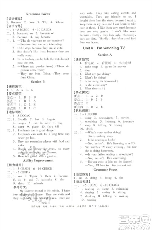 广东教育出版社2023同步精练七年级英语下册人教版参考答案 广东教育出版社2023同步精练七年级英语下册人教版参考答案