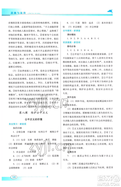 广东教育出版社2023南方新课堂金牌学案八年级下册道德与法治人教版参考答案