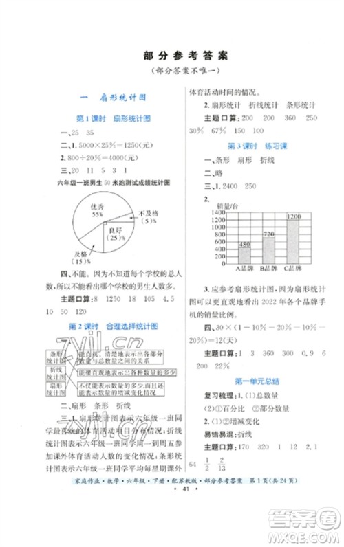 贵州人民出版社2023家庭作业六年级数学下册苏教版参考答案 贵州人民出版社2023家庭作业六年级数学下册苏教版参考答案