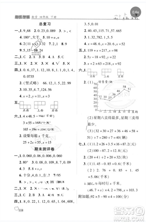 陕西师范大学出版总社2023绩优学案四年级数学下册北师大版参考答案