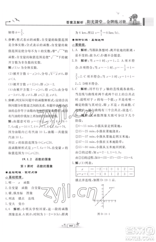 人民教育出版社2023阳光课堂金牌练习册八年级下册数学人教版福建专版参考答案 人民教育出版社2023阳光课堂金牌练习册八年级下册数学人教版福建专版参考答案
