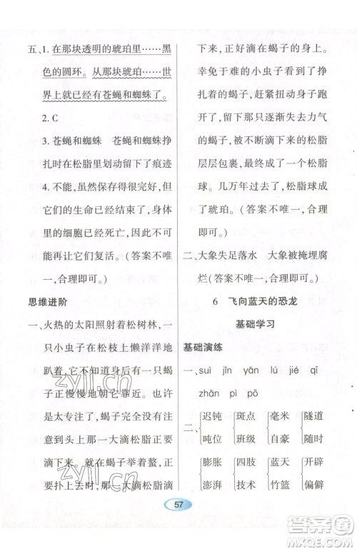 黑龙江教育出版社2023资源与评价四年级下册语文人教版参考答案