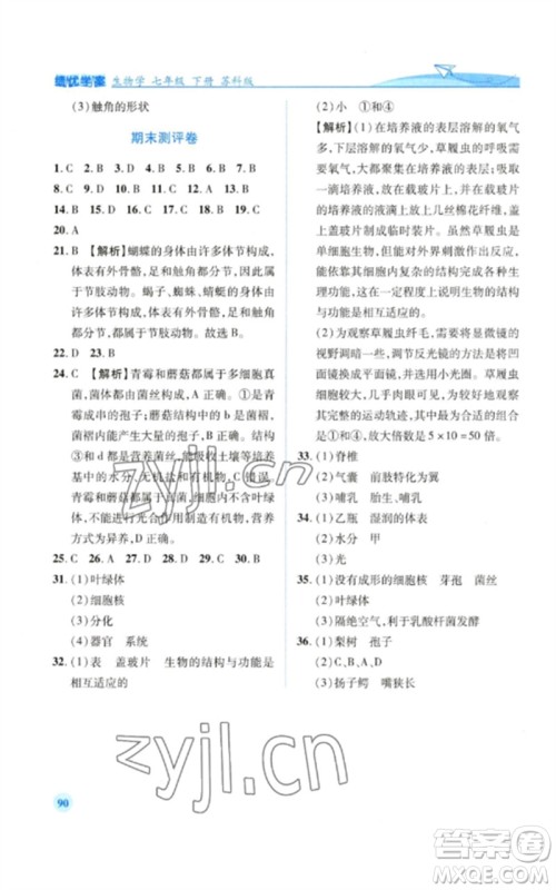 陕西师范大学出版总社2023绩优学案七年级生物下册苏科版参考答案 陕西师范大学出版总社2023绩优学案七年级生物下册苏科版参考答案