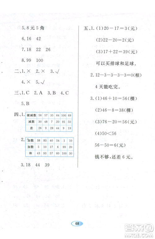 黑龙江教育出版社2023资源与评价一年级下册数学人教版参考答案