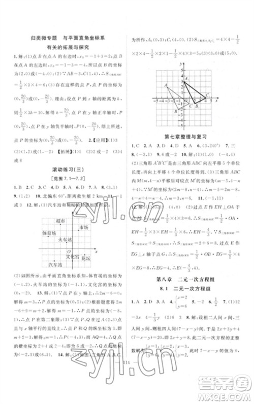 长江少年儿童出版社2023优质课堂导学案B自主作业七年级数学下册人教版参考答案 长江少年儿童出版社2023优质课堂导学案B自主作业七年级数学下册人教版参考答案