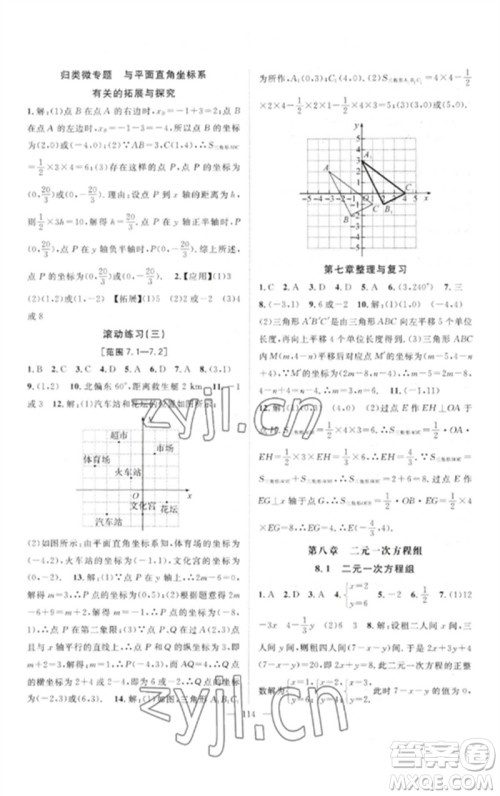 长江少年儿童出版社2023优质课堂导学案B自主作业七年级数学下册人教版参考答案