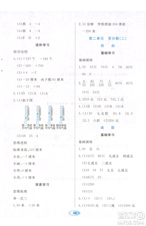 黑龙江教育出版社2023资源与评价六年级下册数学人教版参考答案