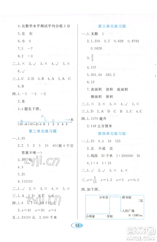 黑龙江教育出版社2023资源与评价六年级下册数学人教版参考答案