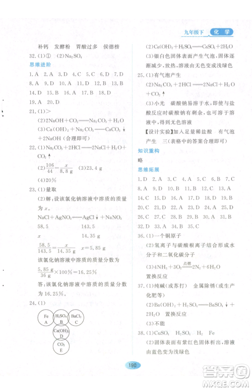 黑龙江教育出版社2023资源与评价九年级下册化学人教版参考答案