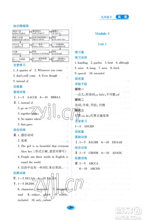 黑龙江教育出版社2023资源与评价九年级下册英语外研版参考答案