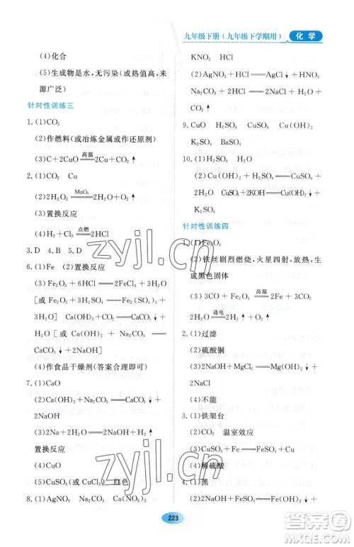 黑龙江教育出版社2023资源与评价九年级下册化学人教版54制参考答案