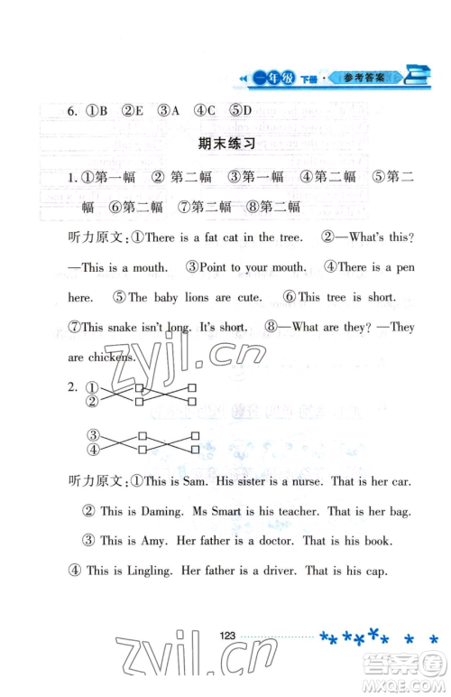 黑龙江教育出版社2023资源与评价一年级下册英语外研版参考答案