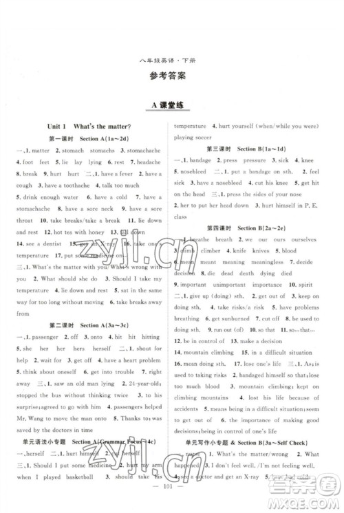 长江少年儿童出版社2023优质课堂导学案B自主作业八年级英语下册人教版参考答案 长江少年儿童出版社2023优质课堂导学案B自主作业八年级英语下册人教版参考答案