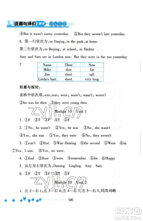 黑龙江教育出版社2023资源与评价三年级下册英语外研版参考答案