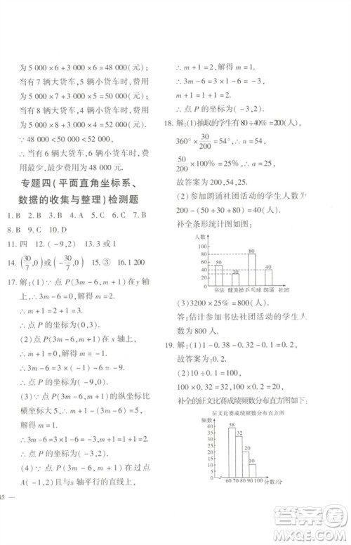 济南出版社2023黄冈360度定制密卷七年级数学下册人教版参考答案