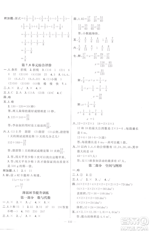 江西教育出版社2023名师测控五年级下册数学人教版参考答案