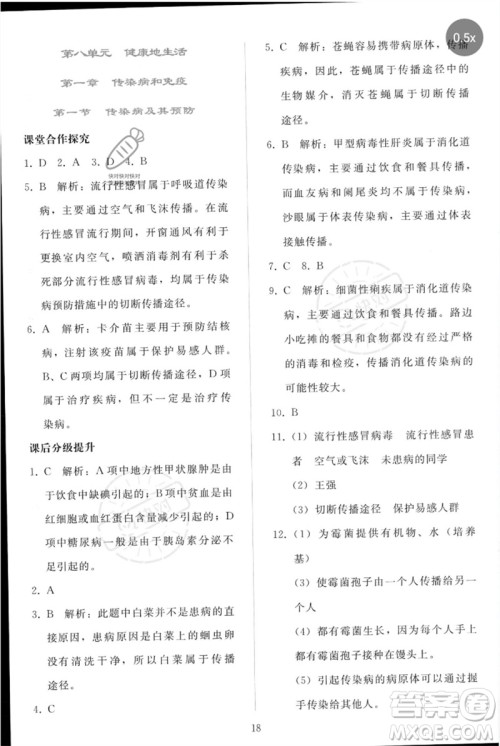 人民教育出版社2023同步轻松练习八年级生物下册人教版参考答案