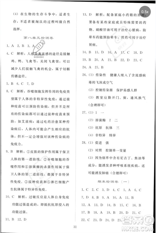 人民教育出版社2023同步轻松练习八年级生物下册人教版参考答案 人民教育出版社2023同步轻松练习八年级生物下册人教版参考答案