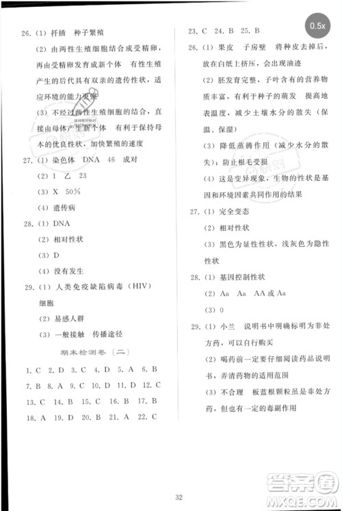 人民教育出版社2023同步轻松练习八年级生物下册人教版参考答案 人民教育出版社2023同步轻松练习八年级生物下册人教版参考答案
