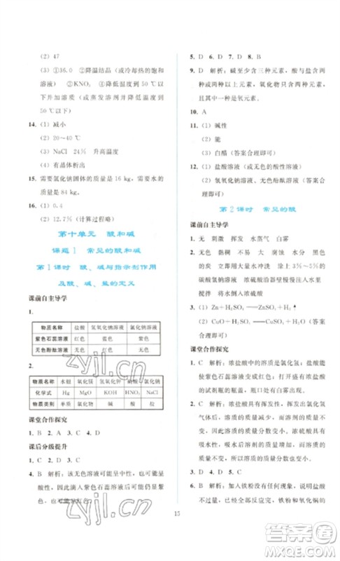 人民教育出版社2023同步轻松练习九年级化学下册人教版参考答案 人民教育出版社2023同步轻松练习九年级化学下册人教版参考答案