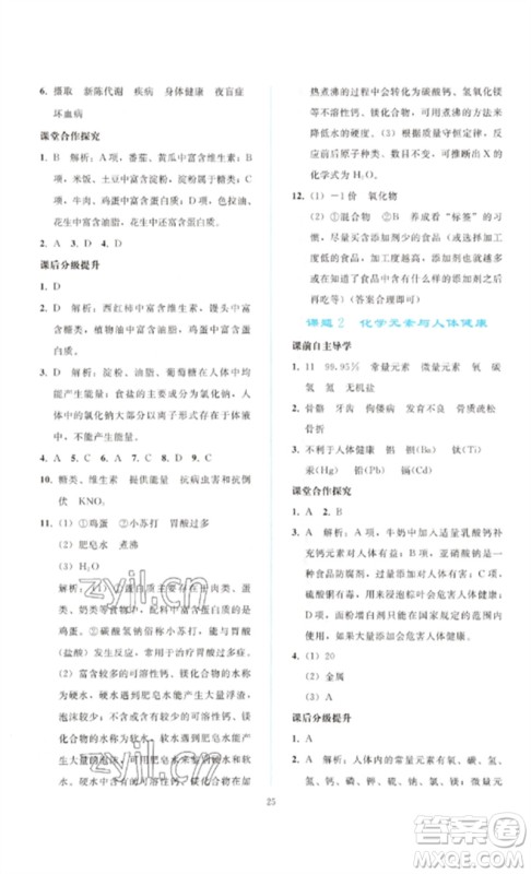 人民教育出版社2023同步轻松练习九年级化学下册人教版参考答案 人民教育出版社2023同步轻松练习九年级化学下册人教版参考答案