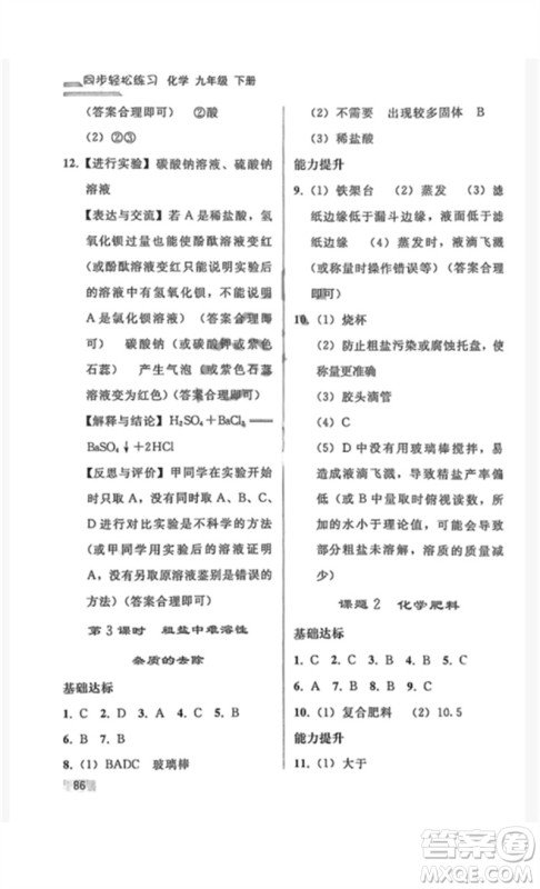 人民教育出版社2023同步轻松练习九年级化学下册人教版重庆专版参考答案 人民教育出版社2023同步轻松练习九年级化学下册人教版重庆专版参考答案