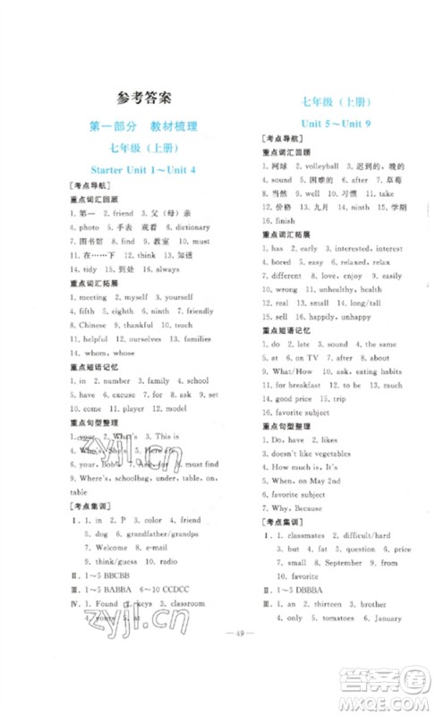 人民教育出版社2023同步轻松练习九年级英语总复习人教版参考答案 人民教育出版社2023同步轻松练习九年级英语总复习人教版参考答案