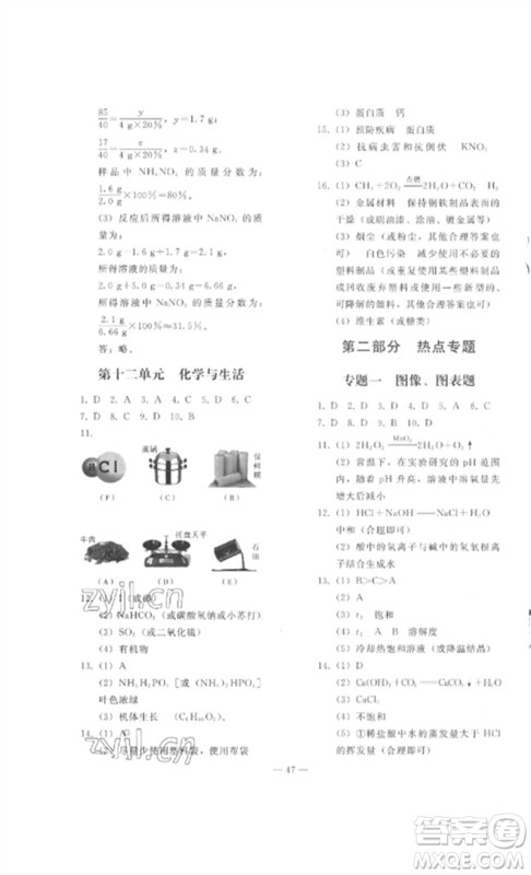 人民教育出版社2023同步轻松练习九年级化学总复习人教版参考答案 人民教育出版社2023同步轻松练习九年级化学总复习人教版参考答案