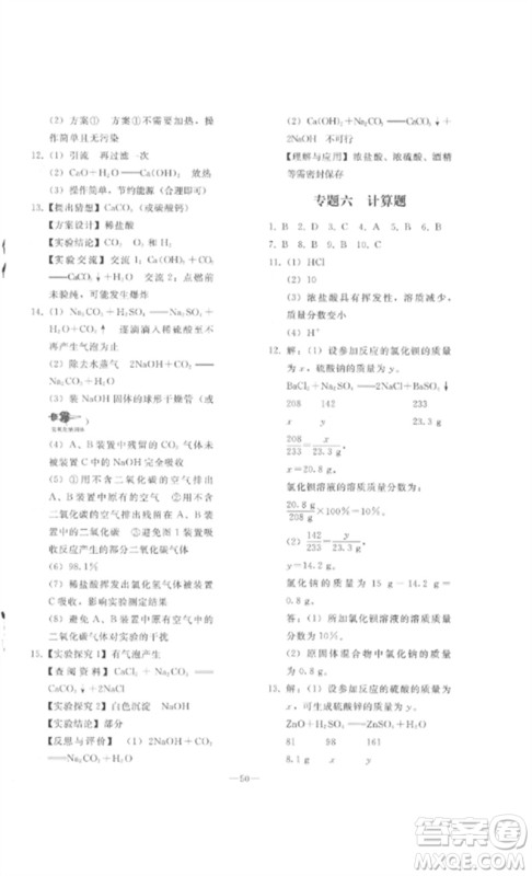 人民教育出版社2023同步轻松练习九年级化学总复习人教版参考答案 人民教育出版社2023同步轻松练习九年级化学总复习人教版参考答案