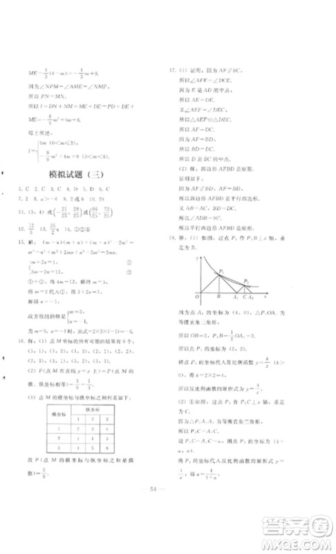 人民教育出版社2023同步轻松练习九年级数学总复习人教版参考答案