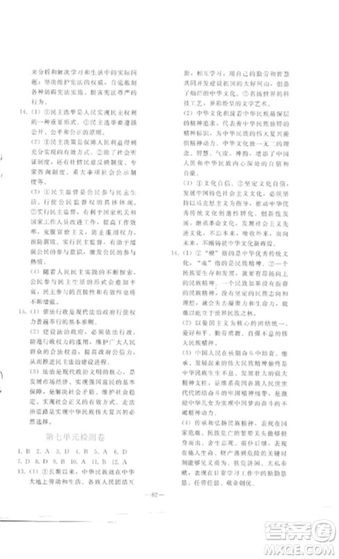 人民教育出版社2023同步轻松练习九年级道德与法治总复习人教版参考答案