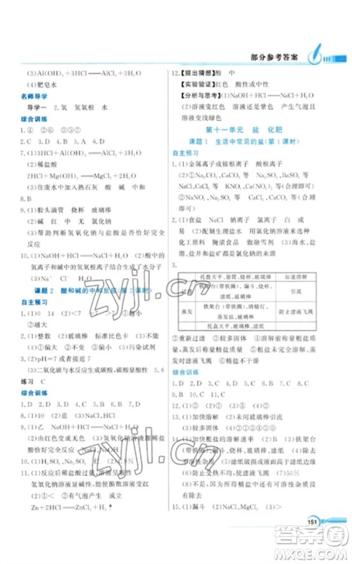 广东教育出版社2023同步导学与优化训练九年级化学下册人教版参考答案